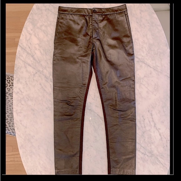 Joffer Caoc brown leather flat front pants with stretch cotton back size 4 - Picture 2 of 9
